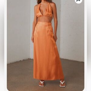 PepperMayo Long Nights Midi Skirt - Orange Shimmer